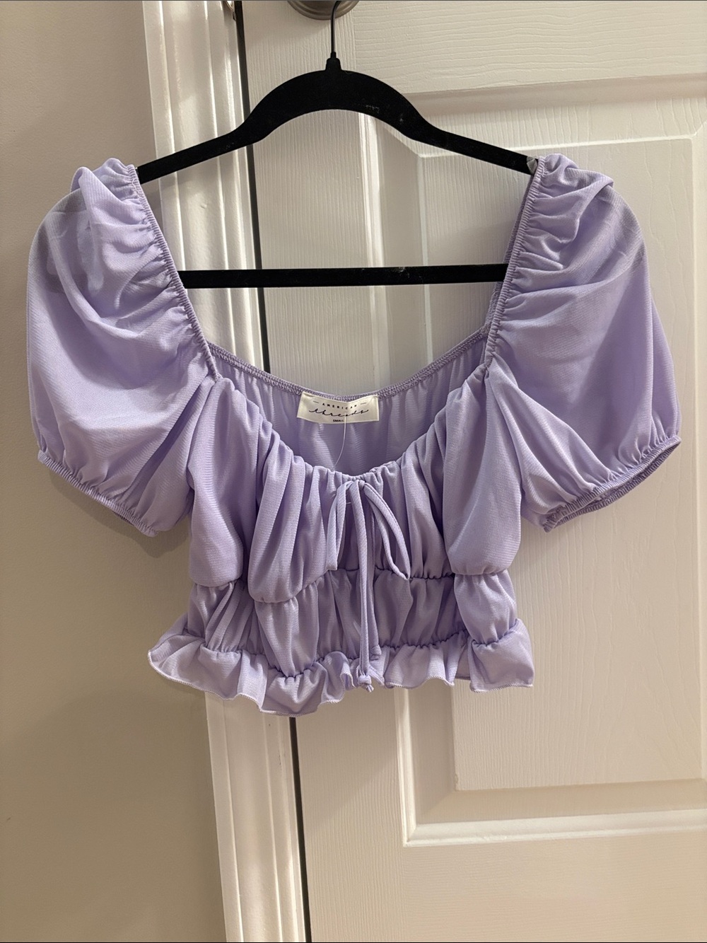 Lilac Puff Sleeve Mesh Crop Top - Women